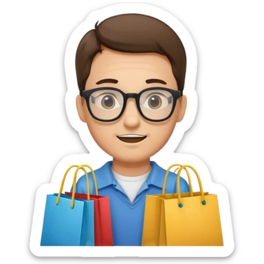 man with glasses holding shopping bags sticker