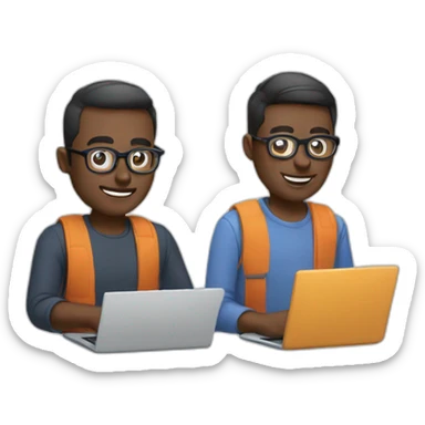 two white tech guys with specs working on a laptop sticker