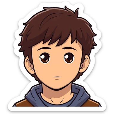 hot boy with brown hair and brown eyes, cartoonish sticker style sticker