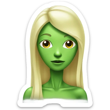 a green alien woman full body,blonde sticker