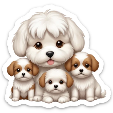  Maltese dog with 4 brown puppies sticker