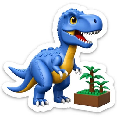 A cute blue t-rex building with LEGO bricks sticker