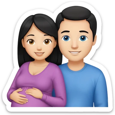 Black hair Asian girl with brown eyes pregnant and blonde white guy with blue eyes couple  sticker