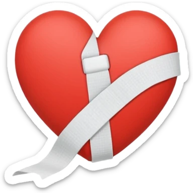 Minimalistic flat vector icon, iOS style, thin black contour on white background. Broken heart stitched together with a bandage. Clean, no text, no shadows. sticker