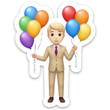 birthday  boy in biege suit + baloons sticker