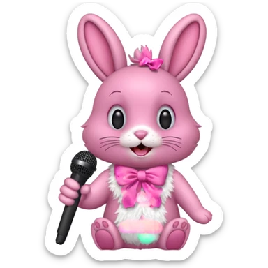 pink bunnie singing , holding mic sticker