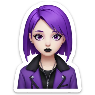 amelia from Pathway the uk governement game. The goth e-girl with purple hair and purple jacket sticker