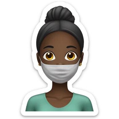 Black girl with straight hair doing a face mask sticker