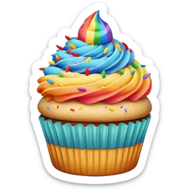 cupcake with beige frosting and rainbow sprinkles sticker