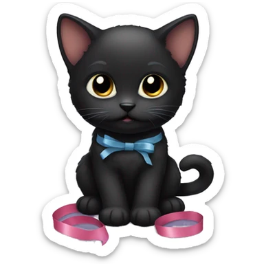 black kitten with ribbons sticker
