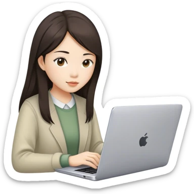 Long brunette Asian girl working with sage laptop  sticker