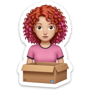 box carrier curly red haired pink tshirt girl  sticker