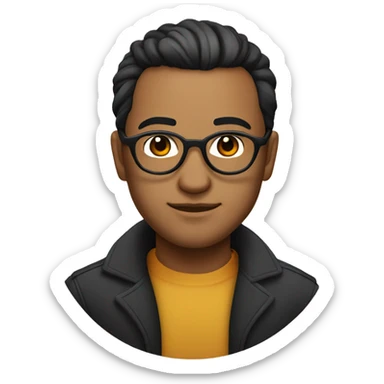 Developer Man with black ponytail, Cartier round glasses and brown eye sticker