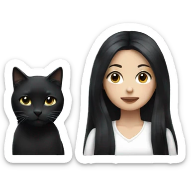 girl with long black hair and white and black cat sticker