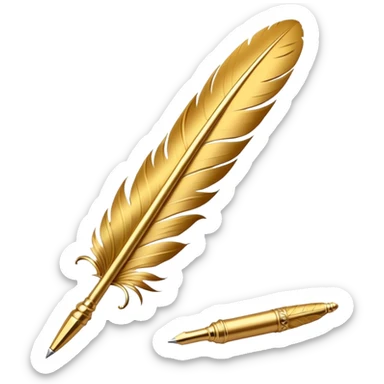 3D perspective academic premium golden ink feather pen sticker