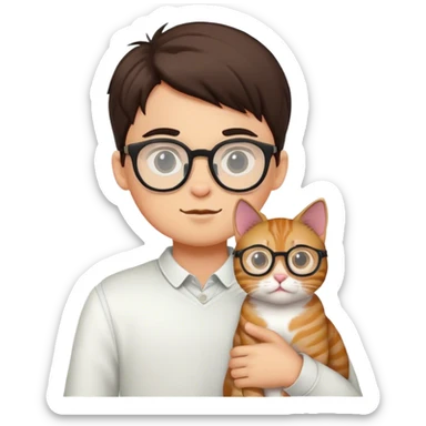 boy with glasses and cat sticker