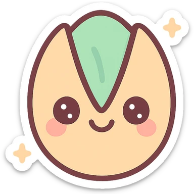 a pistachio with a smiling face, kawaii style, cute, pastel colors, adorable expression sticker
