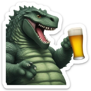 Godzilla drinking beer sticker