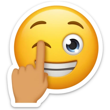 Classic iPhone emoji, blushed smile hitting a single finger with 1 eye open and one eye closed clearly flustered sticker