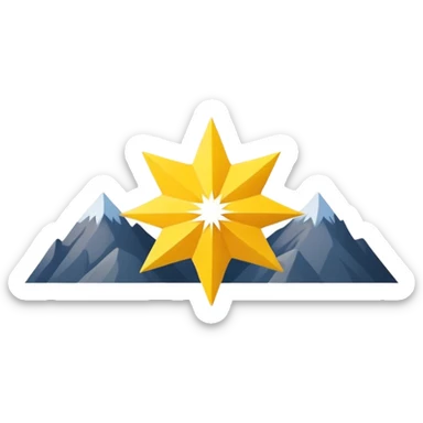 A yellow eight-pointed star with wide points and a simple mountain silhouette in the center of the star sticker