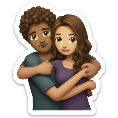 Girl with long straight brown hair hugging a guy with short curly brown hair sticker