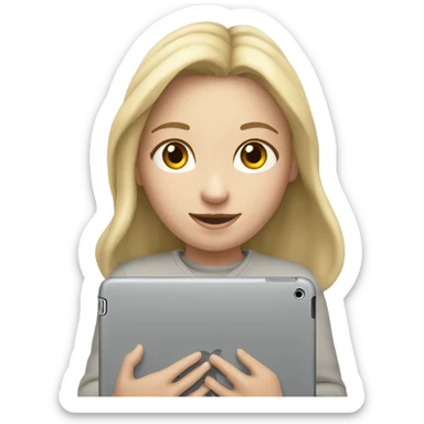 Apple grey ipad in girls hands (blond Girl whole height) sticker