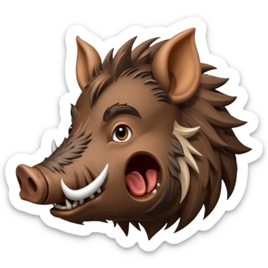 Wild boar face side view with long tusks emoji realistic sticker