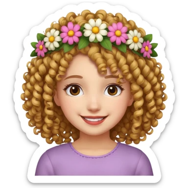 curly hair girl with flower crowns sticker