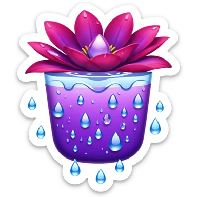 Receptacle red in soft purple, and vivid violet, with realistic soft petals that display water droplets  sticker