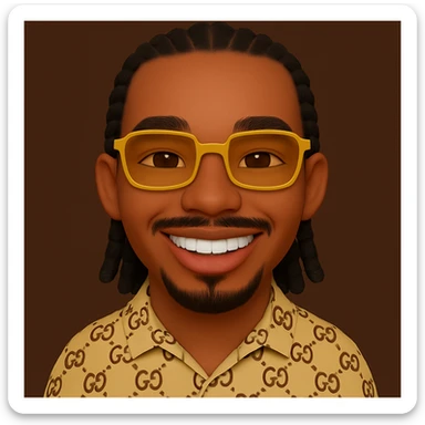 Keep absolutely all details, proportions, colors, style, accessories, clothing, hair, braids, glasses, etc. identical to the reference image. Add only a natural smile with visible white teeth. sticker
