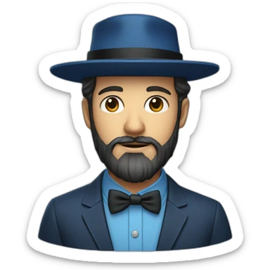 Bearded Hasidic Man in blue button down shirt, blazer, black fedora sticker