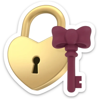 beige heart-shaped lock and key burgundy sticker