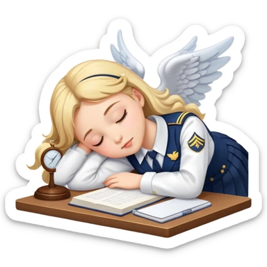 angelic school girl sleeping on desk in uniform sticker