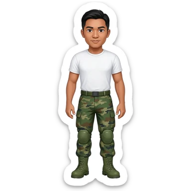 Filipino man white tshirt and combat pants green fatigue and green combat boots sticker