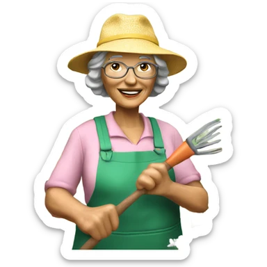3d hyper realistic senior woman gardening  sticker