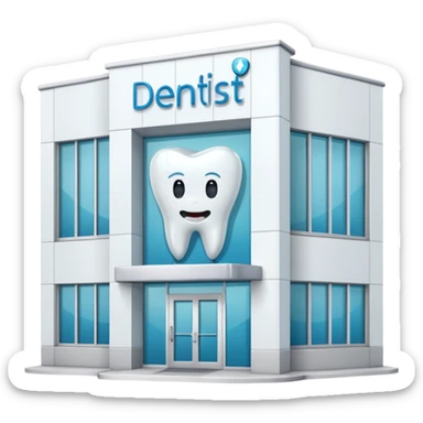 dentist clinic building facing forward tooth logo sticker