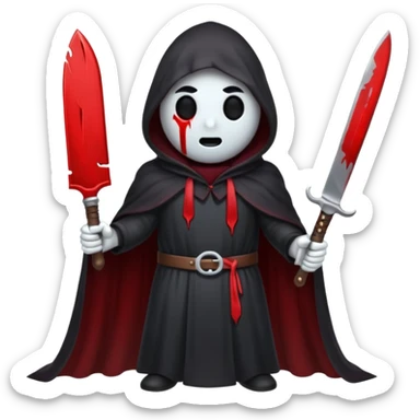 make a ghost face emoji with a cloak on and a bloody knife from the movie scream sticker