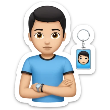 driving license with the photo of ipretty bratz emoji of a boy with a black tee, silver- blue bracelet, black hair sticker