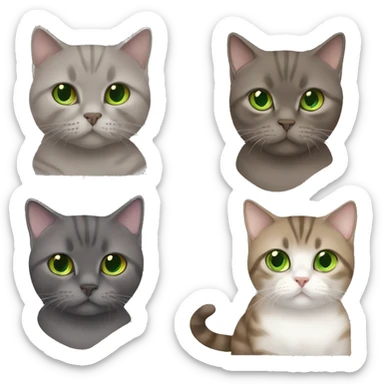 Brown british shorthair with Brown eyes + Grey Tabby scotish fold with Green eyes sitting sticker