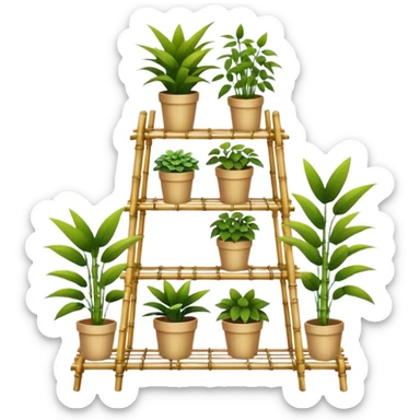 Large multi-tier multi-level plant rack constructed from thin bamboo poles  sticker
