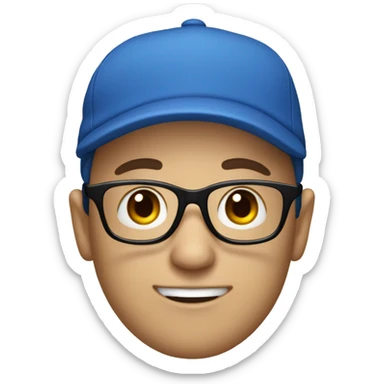 A man wearing a blue cap with 'P' on it and black glasses, white skin sticker