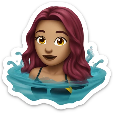 Beautiful tattooed  burgundy long haired woman swimming in a pool sticker