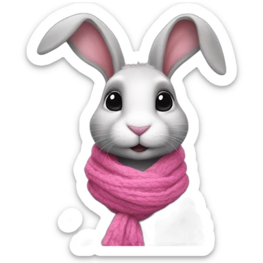 a rabbit with a pink scarf around its neck and paint around its eyes with black pencil sticker