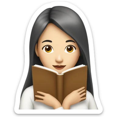 Asian woman with long hair and hold a book sticker