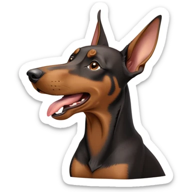 cinematic-cute-yawning-doberman-portrait-emoji,-head-tilted-slightly-with-a-dramatic,-wide-open-yawn,-revealing-a-sleek black and brown fur-with-a-subtle-shimmer,-floppy-ears-slightly-drooping,-round-brown-eyes-barely-open-in-drowsy sticker