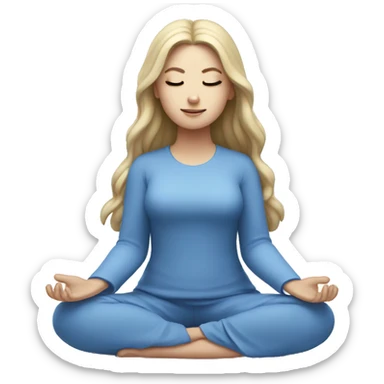 White girl meditating wearing blue sticker