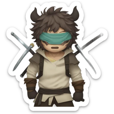Inosuke from the anime Demon Slayer wears a mask Mountain boar,carrying two swords sticker