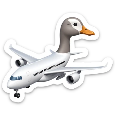 A regular passenger airplane with a goose head attached to the front nose section sticker