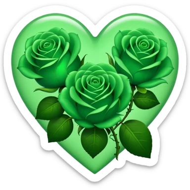 Green Heart with 3 green Roses  sticker