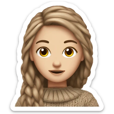 white girl brown long hair in hknitted cozy sweater  sticker